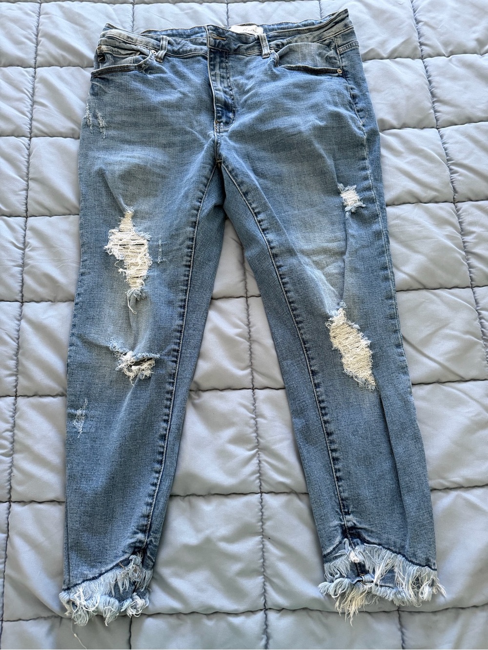 KanCan Light Blue Distressed Boyfriend Jeans with Frayed Ankles